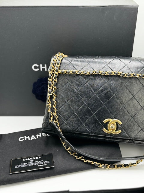 Chanel Chain Stitched Calfskin Flap Bag Medium Black Shoulder bag