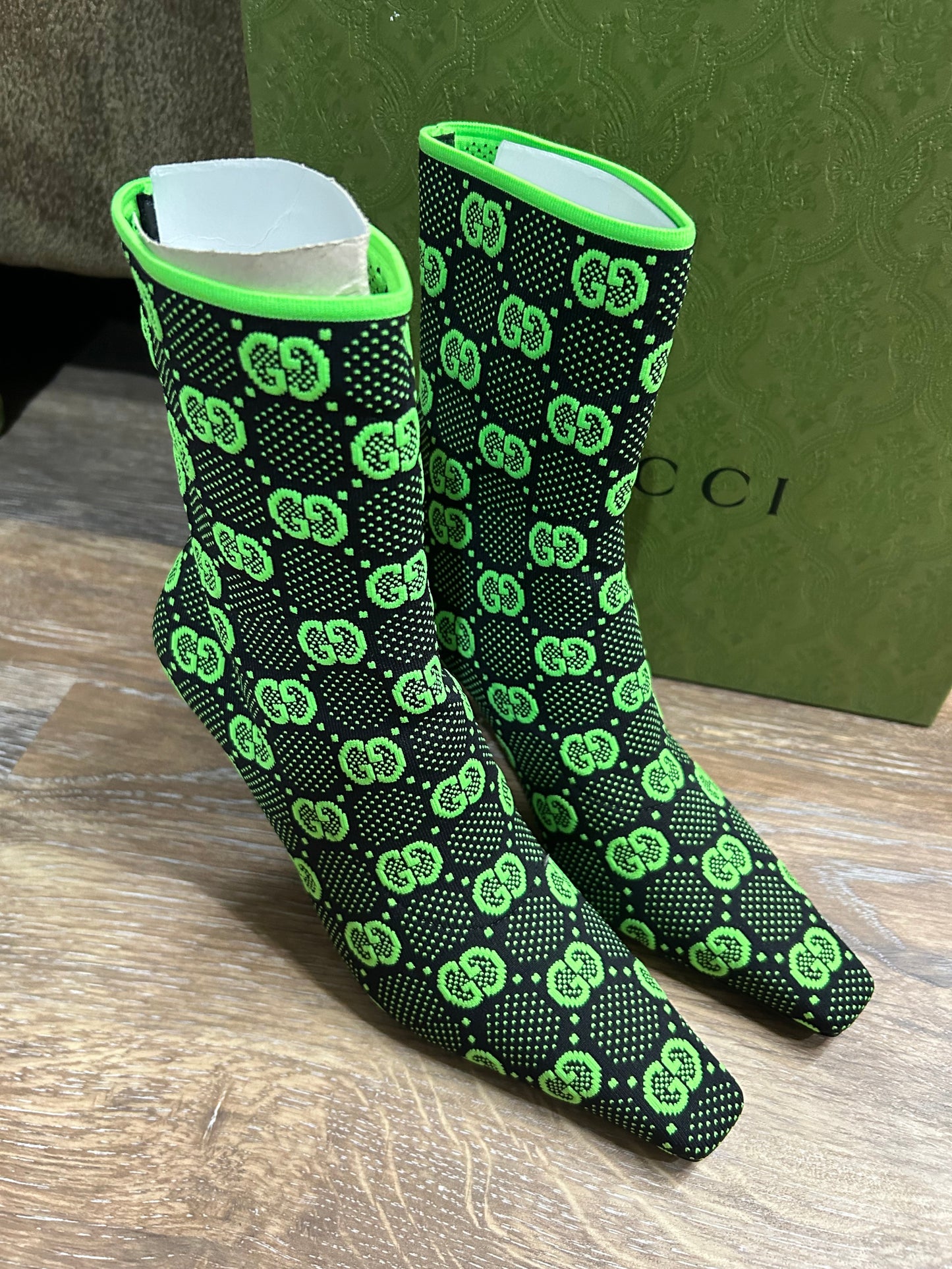 Gucci monogram jersey knit ankle boots (SALE) | Designerfindsforless