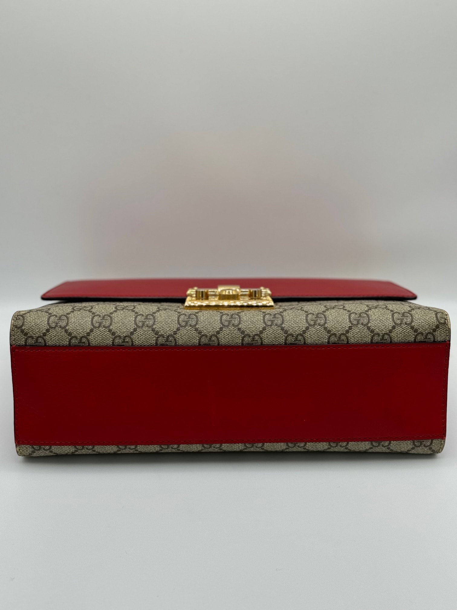 Gucci Red GG Supreme Coated Canvas Padlock Medium Shoulder Bag | Designerfindsforless